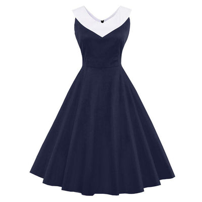 Großes Vintage-Kleid mit Marine-Chic-Kragen