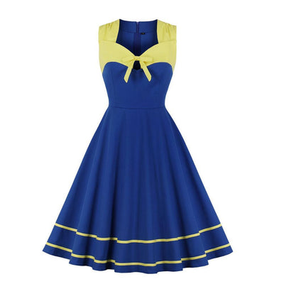 Gelbblaues Retro Plus Size Vintage Kleid