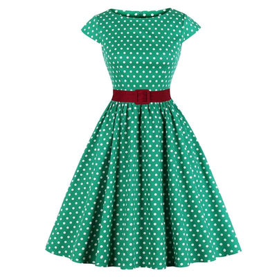 Grünes Vintage-Kleid mit Gürtel in Übergröße