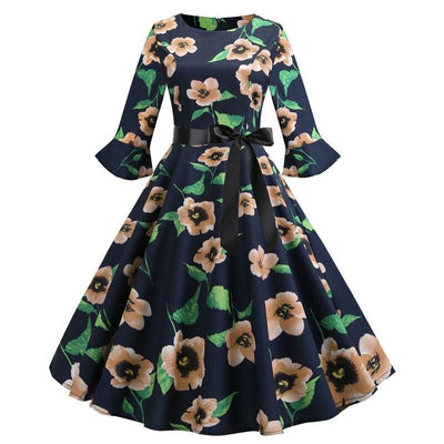 Schwarzes florales Winter-Vintage-Kleid