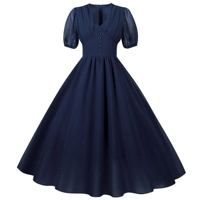 Blaues Vintage 50er Jahre Langes Kleid
