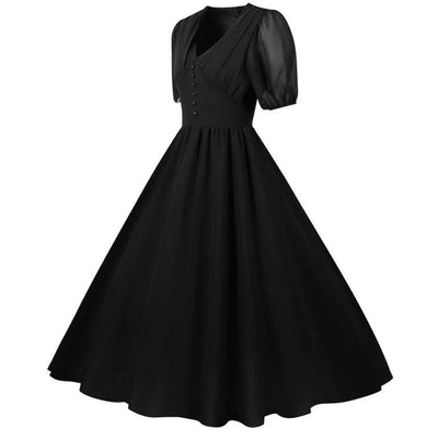 Vintage 50er Jahre Schwarzes Langes Kleid