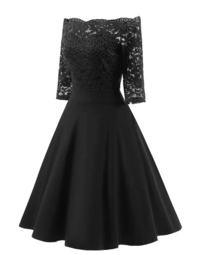 Vintage Schwarzes Kleid mit U-Boot-Ausschnitt