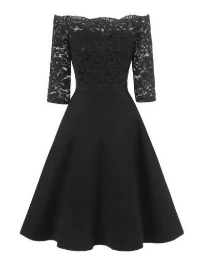 Vintage Schwarzes Kleid mit U-Boot-Ausschnitt