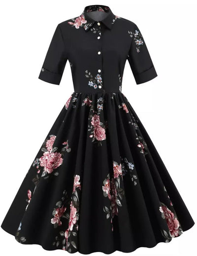 Schwarzes Vintage-Kleid mit Umlegekragen