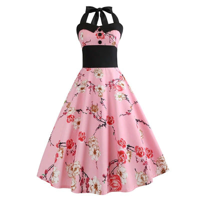 Rosa florales Pin-Up-Vintage-Kleid