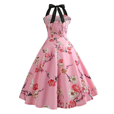 Rosa florales Pin-Up-Vintage-Kleid