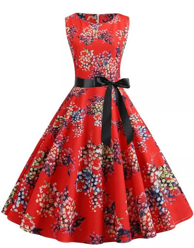 Vintage Pin Up Kleid Rote Blumen