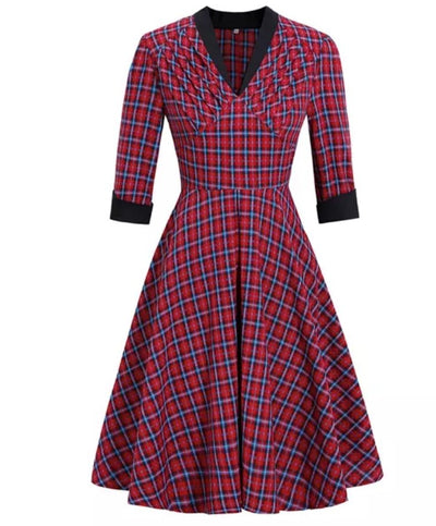 Rot kariertes Vintage-Kleid