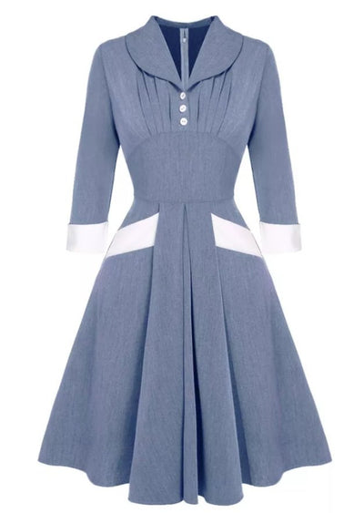 Blaues plissiertes Vintage-Kleid