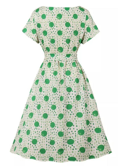 Gepunktetes, gestreiftes Vintage-Kleid