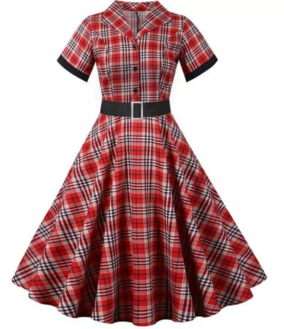 Rot-schwarz gestreiftes Vintage-Kleid