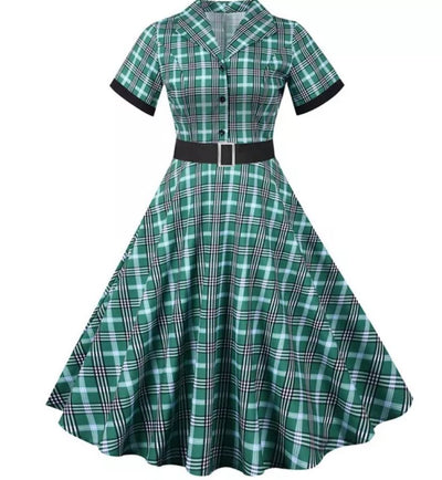 Grün-schwarz gestreiftes Vintage-Kleid