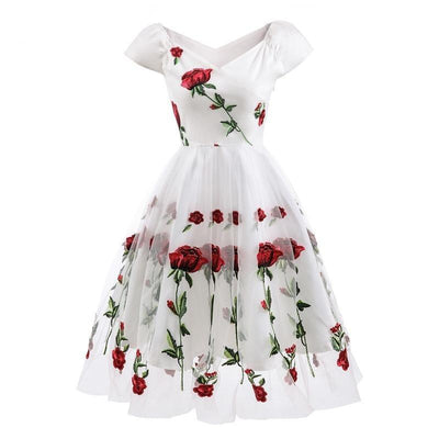 Weißes Spitzen-Rockabilly-Vintage-Kleid