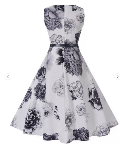 Marineblaues, weißes, romantisches Vintage-Kleid