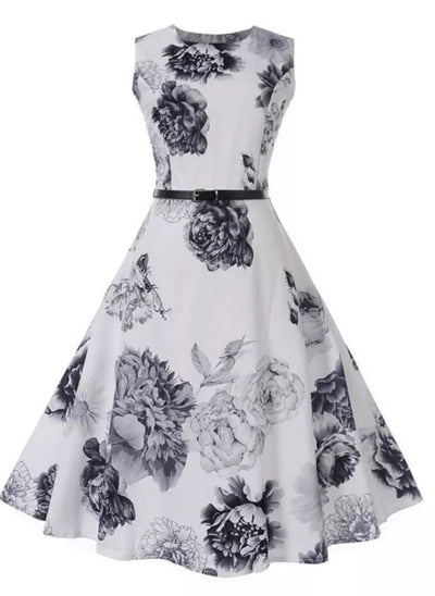 Marineblaues, weißes, romantisches Vintage-Kleid