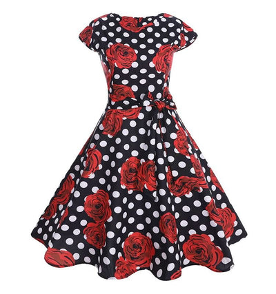 Schwarz-rotes romantisches Vintage-Kleid