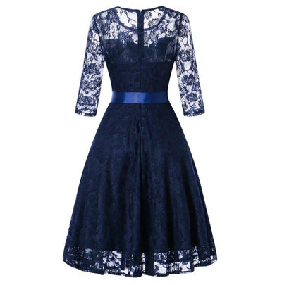 Vintage blaues Langarm-Abendkleid
