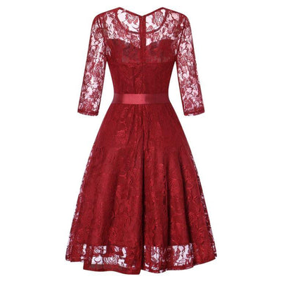 Rotes Vintage-Abendkleid mit langen Ärmeln