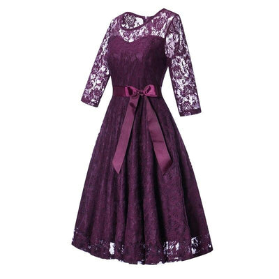 Vintage lila Abendkleid mit langen Ärmeln