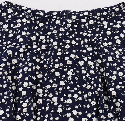 Marineblaues, hoch tailliertes Vintage-Kleid