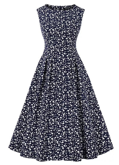 Marineblaues, hoch tailliertes Vintage-Kleid