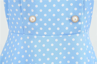 50er Jahre Himmelblaues Polka Dot Kleid
