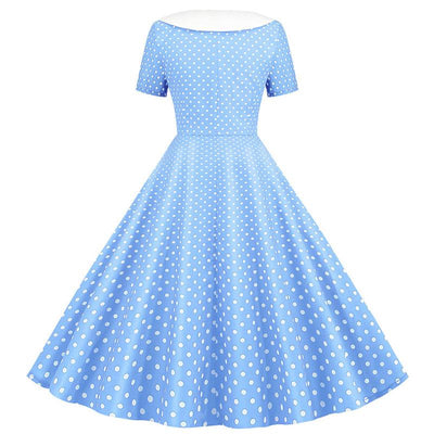 50er Jahre Himmelblaues Polka Dot Kleid