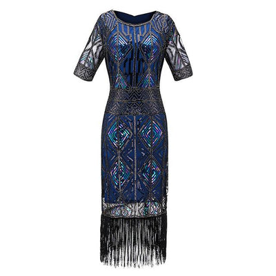 Vintage 1920er Gatsby Langes blaues Kleid