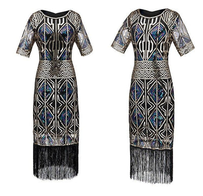 Vintage 1920er Gatsby Langes Goldkleid