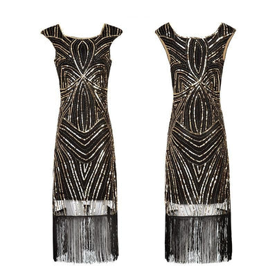 1920er Jahre Retro-Schwarz-Gold-Vintage-Kleid