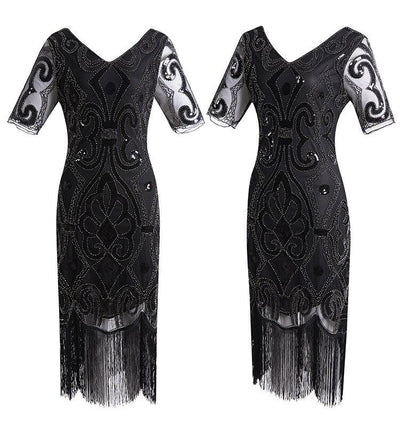 Kleid aus 1920er-Jahren mit Pailletten und Spitze