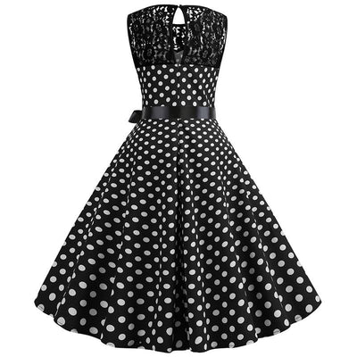 Vintage Schwarzes Polka Dot Spitzenkleid