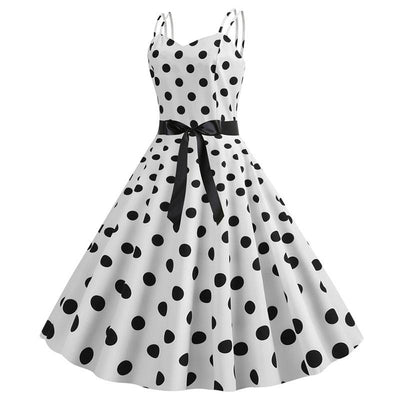 Weiß gepunktetes Rockabilly-Vintage-Kleid