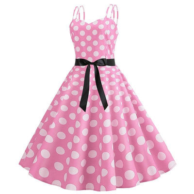 Gepunktetes rosafarbenes Rockabilly-Vintage-Kleid