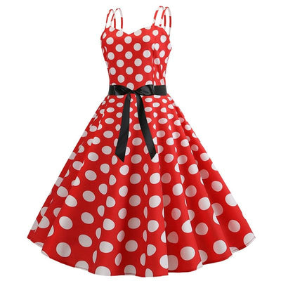 Vintage Rotes Rockabilly-Kleid mit weißen Punkten
