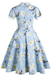 1950er Sommerkleid mit blauem Print