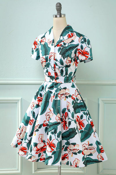 Vintage-Kleid mit V-Ausschnitt und Blumendruck