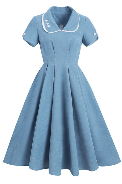 Blaues Vintage-Kleid im 50er-Jahre-Stil