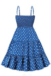 Vintage blaues Polka Dot Kleid