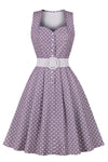 50er Jahre Lila Polka Dot Kleid mit Gürtel