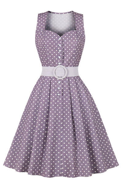 50er Jahre Lila Polka Dot Kleid mit Gürtel