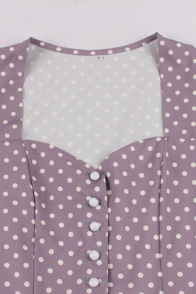 50er Jahre Lila Polka Dot Kleid mit Gürtel