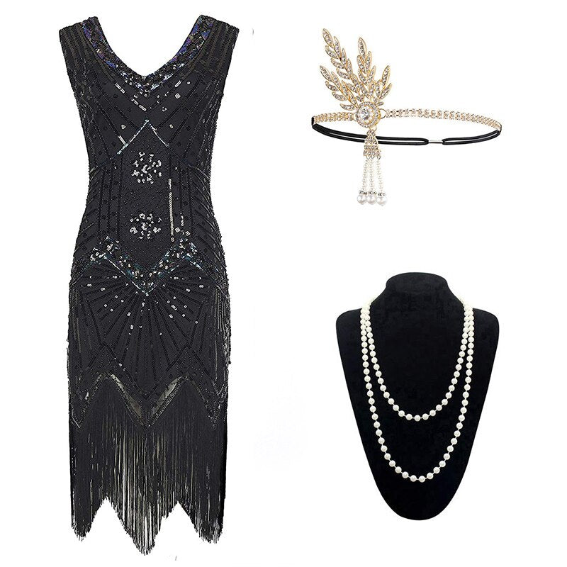 20er Jahre Kleid Gatsby Schwarz