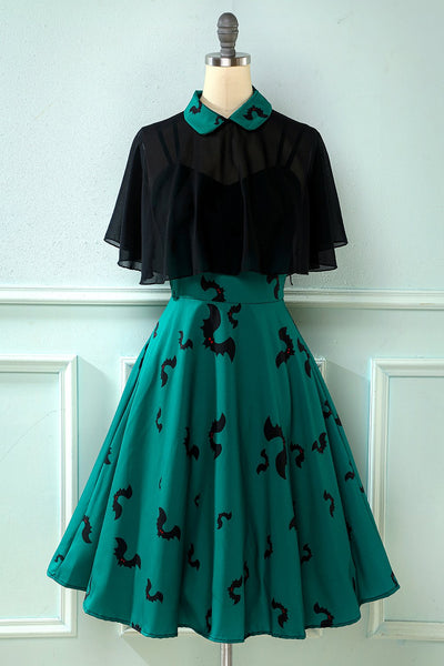 Vintage-Kleid im Gothic-Stil mit Fledermaus-Print