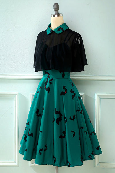 Vintage-Kleid im Gothic-Stil mit Fledermaus-Print