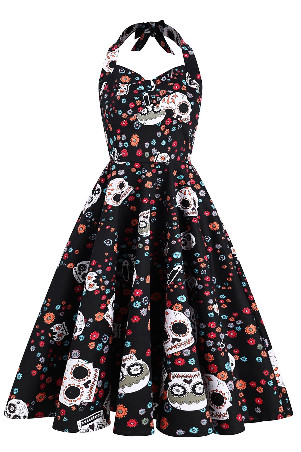 Vintage-Halloween-Kleid mit Totenkopfmuster