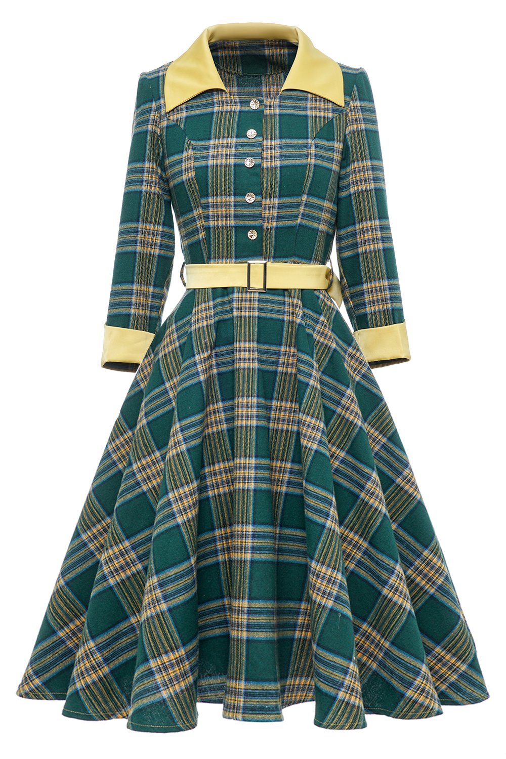 Herbstliches Vintage Grün Kariertes Kleid