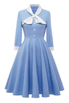 Blaues Vintage-Trapezkleid mit Fliege