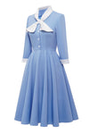 Blaues Vintage-Trapezkleid mit Fliege